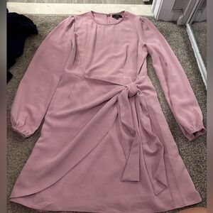 Lulu's Pink Tie Waist Dress with Bishop Sleeves